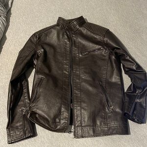 Fairylinks Leather Jacket Men Black Slim Fit Motorcyle Lightweight